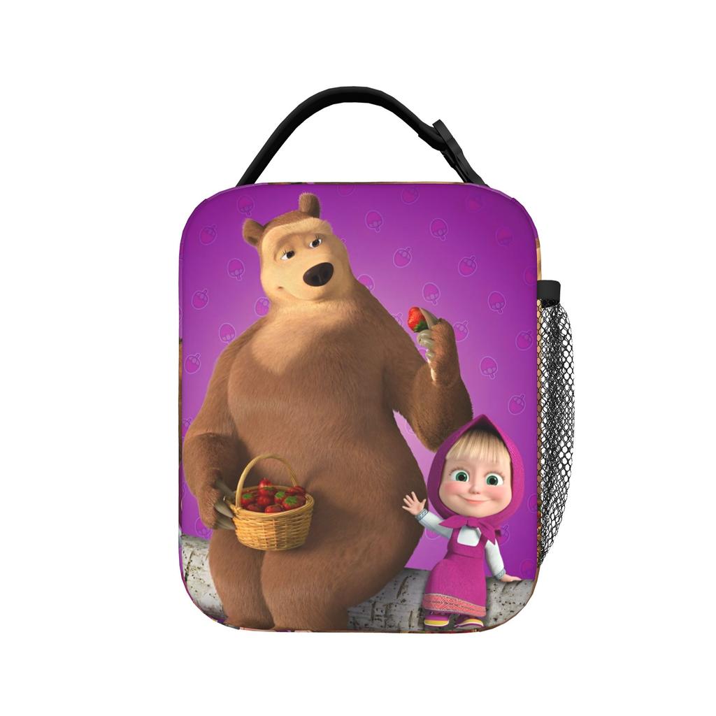 Charming Comic M-Masha Plus Bear Heat-keeping Meal Tote High Capacity Lunch Container Thermal Bag Tote Lunch Box Beach Open-air