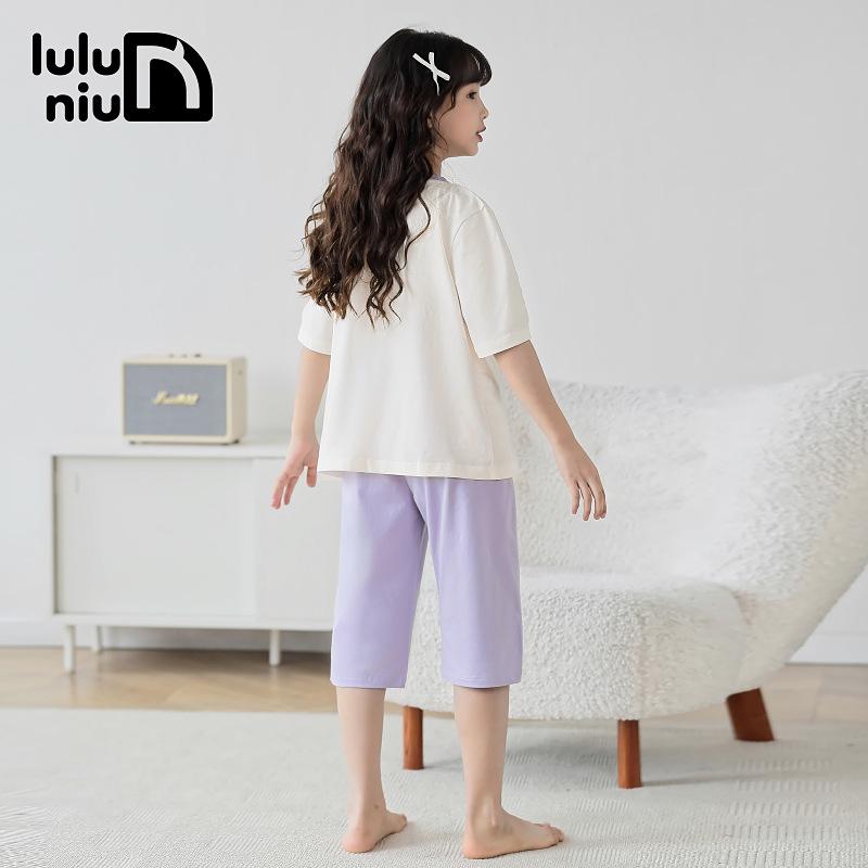 Girls' Summer Cotton Pajama Set - Short Sleeve, Lightweight, for Middle and Big Children, 2024 New Style