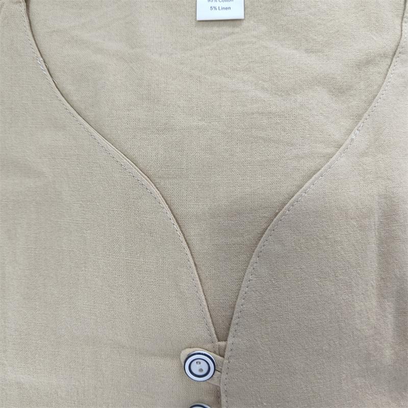 Summer Shirts Men's Cotton Tops White Black Vintage Button Up Stand Neck Short Sleeve Shirt Men Solid Color