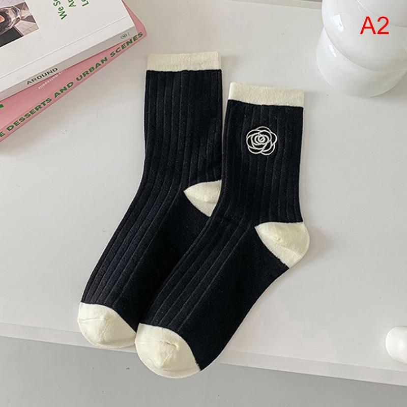 Autumn Women Socks Korean Style Lolita Camellia Sweet Socks Breathable Girls