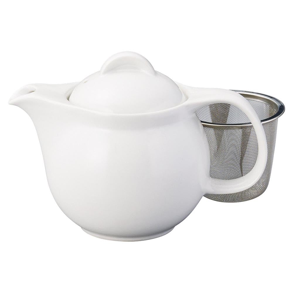 Ale-net Teapot, 16 x 10.6 x 11 cm, 450cc, Small, White Matte Pot (Includes Tea Strainer), Mino Ware Porcelain, Made in Japan, Stylish