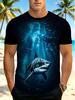 Men's Digital Print T-Shirt, Men's Outdoor Crew Neck Short Sleeve Summer Apparel, Featuring a Lifelike Great White Shark Graphic, Summer Casual Wear,