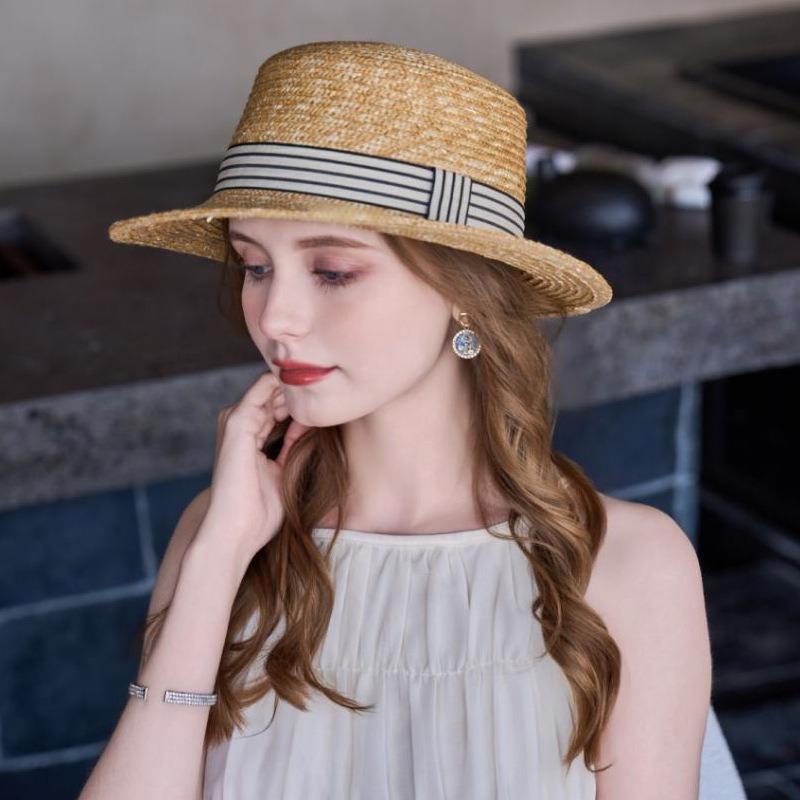 New straw hat women's summer sunscreen sun hat fashion travel flat top straw hat outdoor breathable sunscreen hat