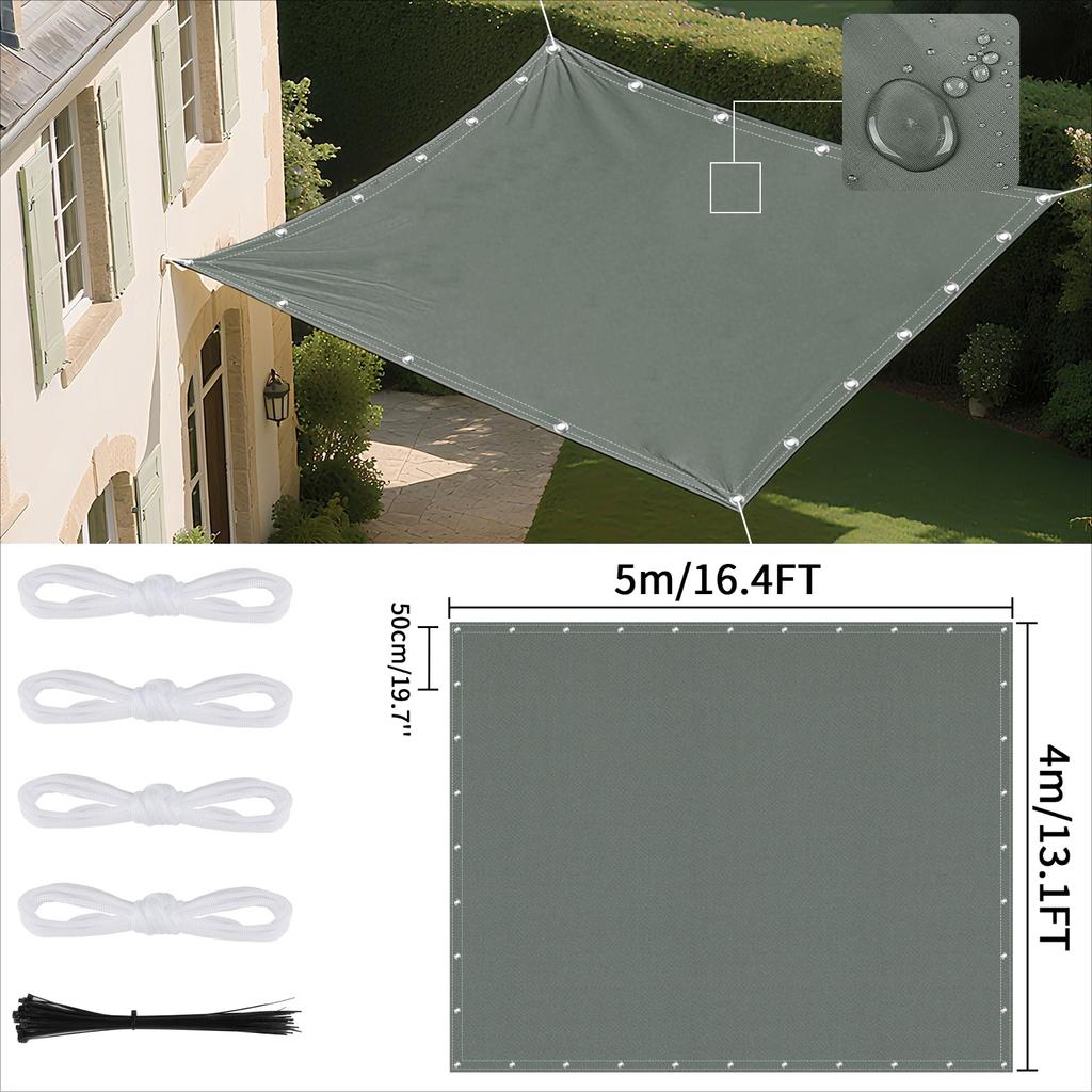 Waterproof Shade Sail with Grommets Tent Tarp Cover Sunshade Cloth Awning Canopy for Outdoor Garden Patio Camping Hiking Shelter