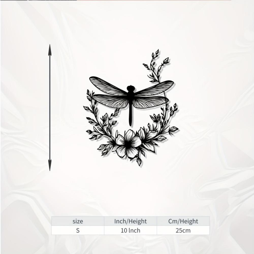 1pc Dragonfly Floral Metal Wall Art, Weather Resistant Garden Statue Mural for Patio, Gift for New Year Easter Nature Insect Lovers