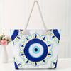 Women's Large Capacity Travel Tote Bag with Blue Evil Eye Print Beach Shoulder Bag, Zipper Closure for Casual Outings, Shopping, Beach Trips Bag