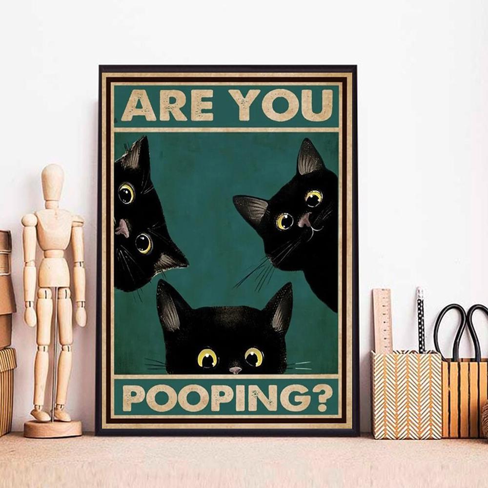 Are You Pooping Poster Black Cat Vintage Prints Cat Lover Funny Bathroom Toilet Decor Canvas Painting Wall Pictures