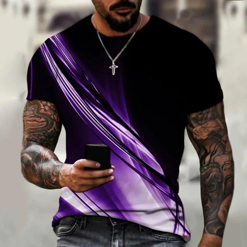 Men's Gradient Geometric 3D Printed T-Shirt Summer Outdoor Casual Fashion Quick Drying round neck Short Sleeve Men Clothing