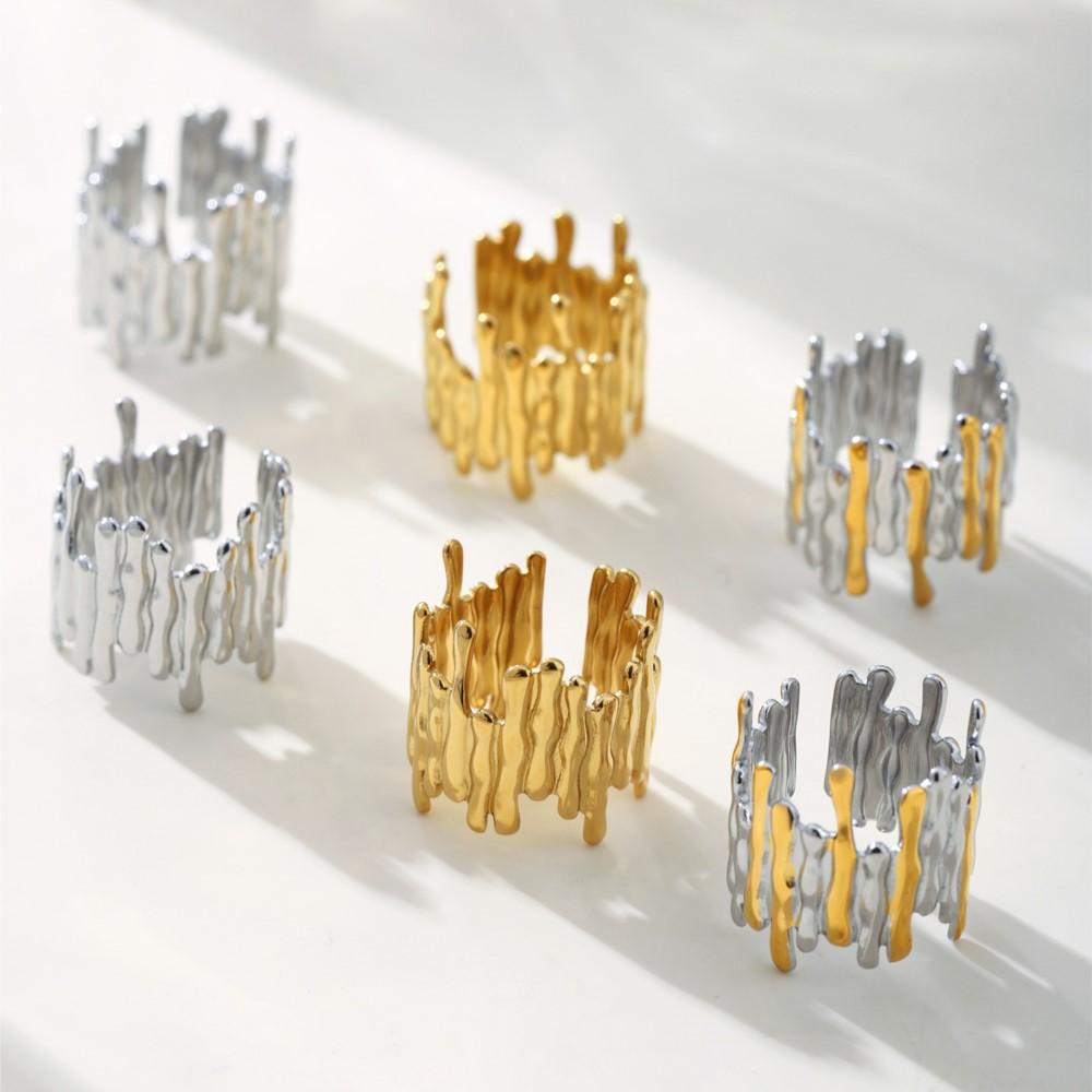 Falling Water Shape Rings In Stainless Steel For Women Men 18k Gold Plated Waterproof No Tarnish Unisex Open Ring Couple Jewelry