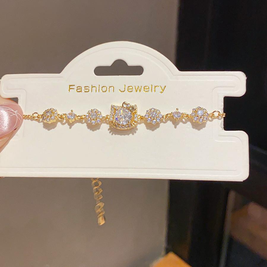 Hello Kitty Jewelry Charm Bracelet With Zircon Stones For Women Gift