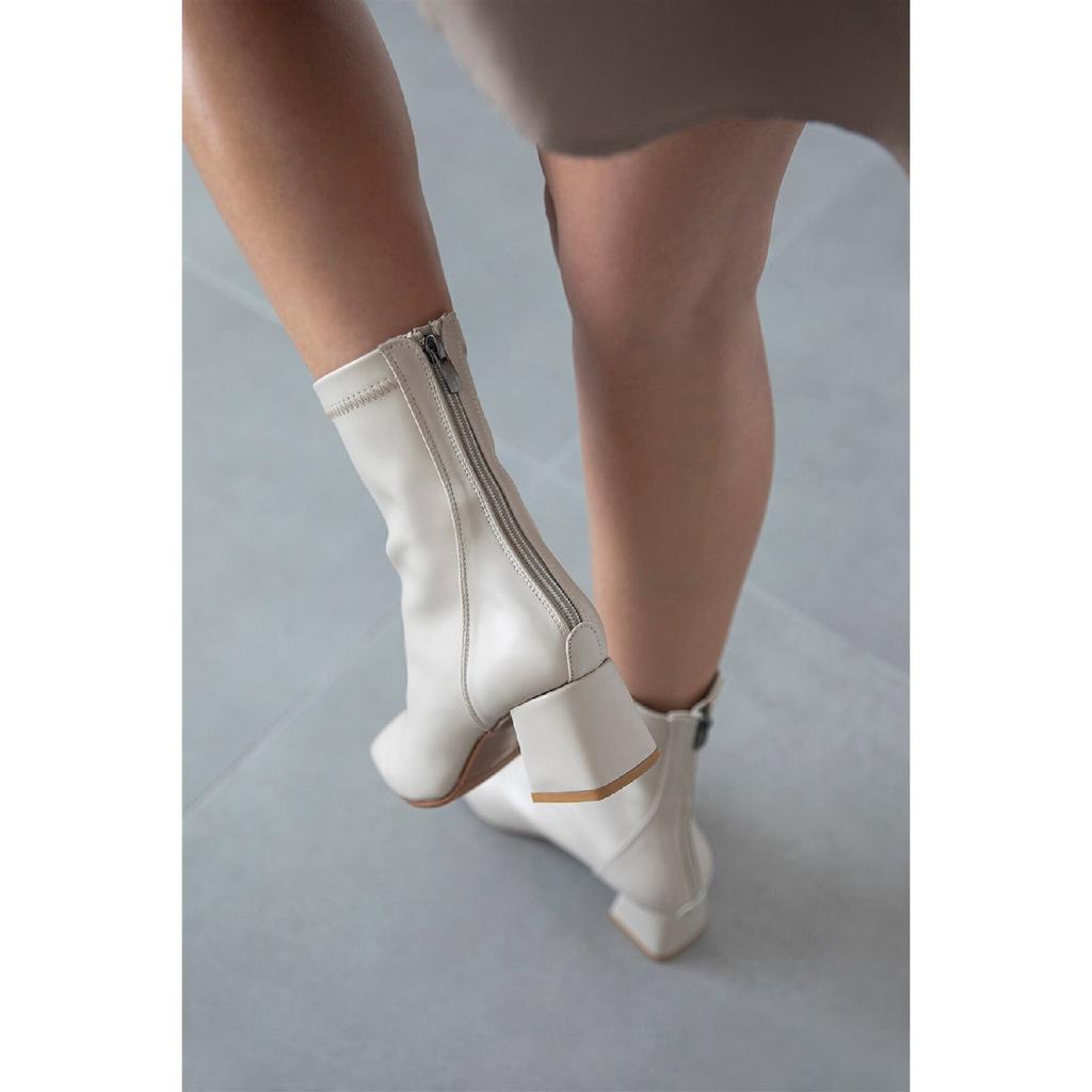 Beijing Damen Stretch Blunt Fit Lederstiefel Schwarz