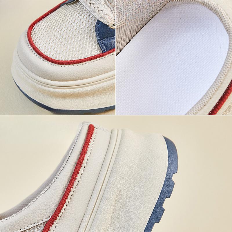Summer Half-support White Shoes New Style for Female Students Thick Sole Heightened Mesh Breathable and Casual