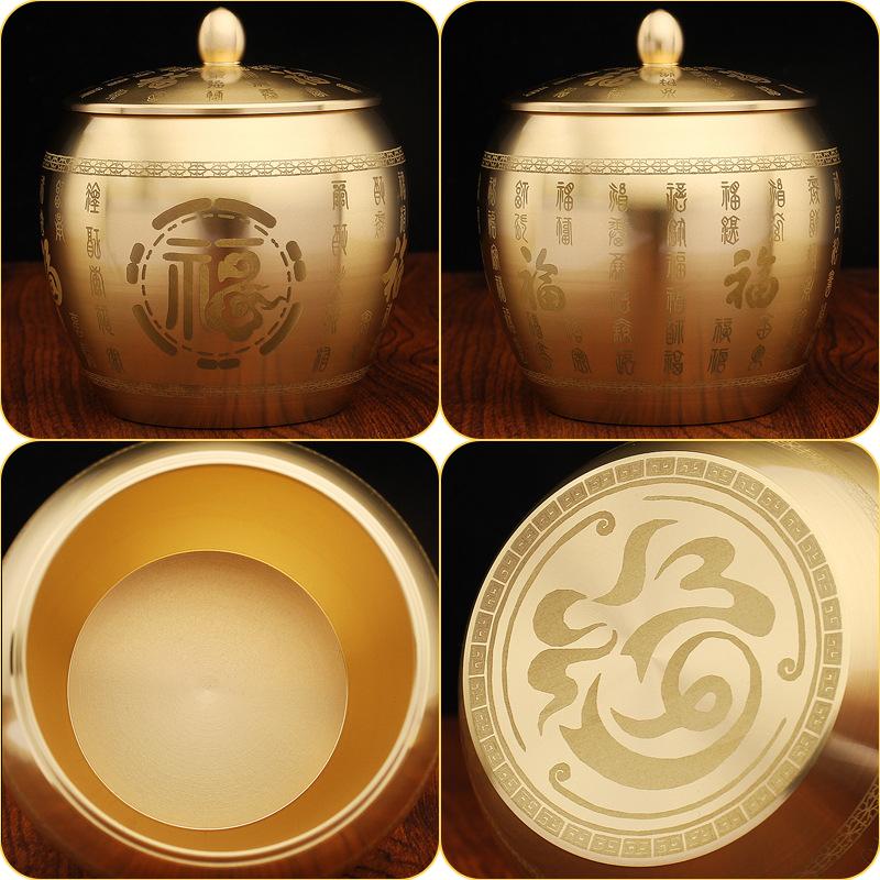 Brass Baifu tea can office tea table creative copper products metal handicrafts brass ornaments