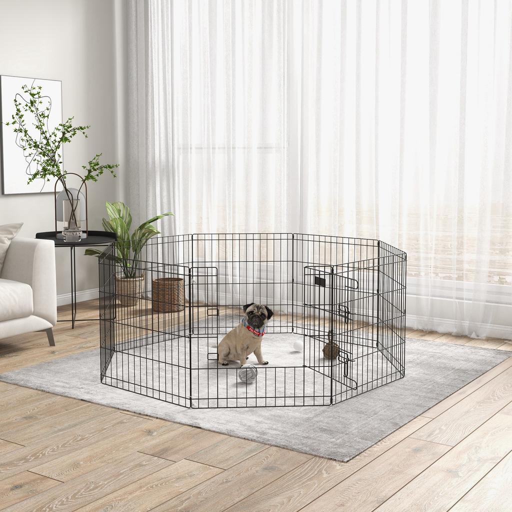 8-Panel Indoor and Outdoor Dog Playpen with Door, 61 X 61cm, Black