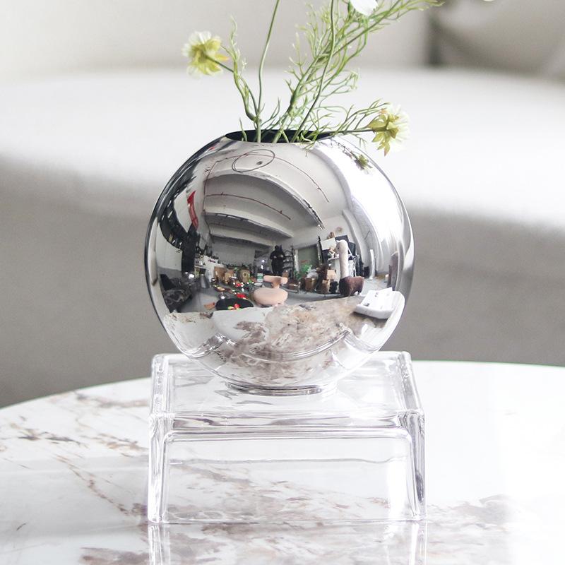Metal Round Ball Vase Geometric Silver Ball Flower Vase Floral Arrangement Accessories Terrarium Home Decoration Accessories