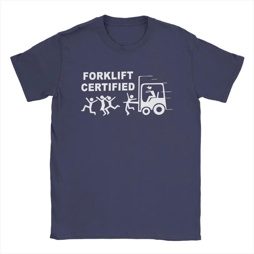 Vtipné tričko pro certifikovaného řidiče vysokozdvižného vozíku pro muže s kulatým výstřihem, 100% bavlněné tričko s krátkým rukávem, grafický potisk