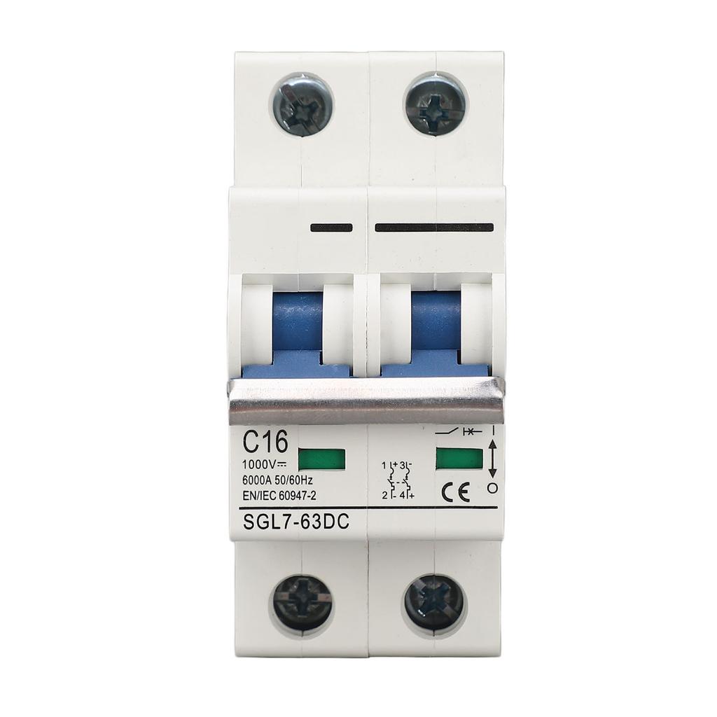 DC Miniature Circuit Breaker 2P 1000V 16A DIN Rail Mount PV System Isolator Disconnect Switch Thermal Magnetic Release