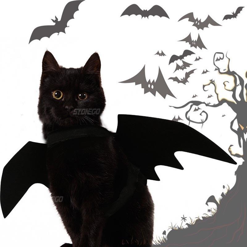 Cute Pet Collar Cat Costume Black Bat Wing Halloween Party Supplies Cosplay Clothing for Cats