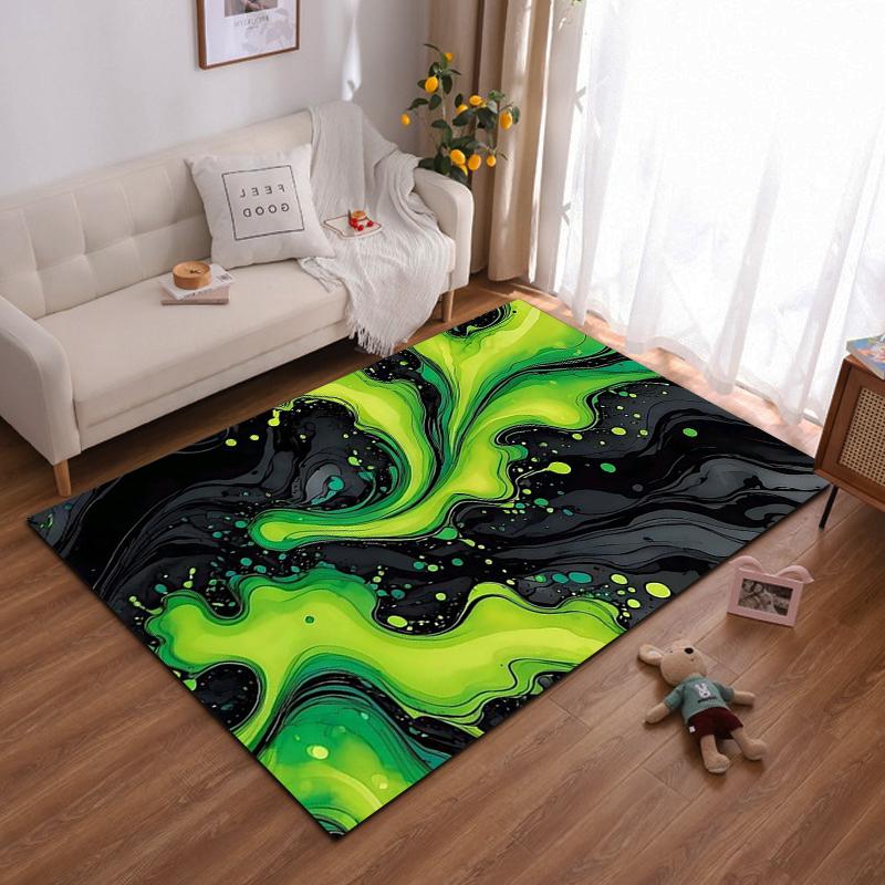 Abstract Green and Black Swirl Pattern Carpet for Living Room Decor Suitable for use as an anti-slip for living room bedroom sofas