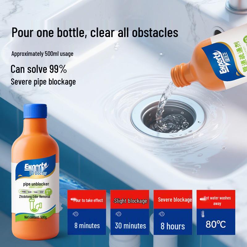 Powerful Pipe Dredger for Toilet Bowls & Kitchen Waterways - Dissolves Heavy Oil Stains, Removes Blockages, and Deodorizes Odors.