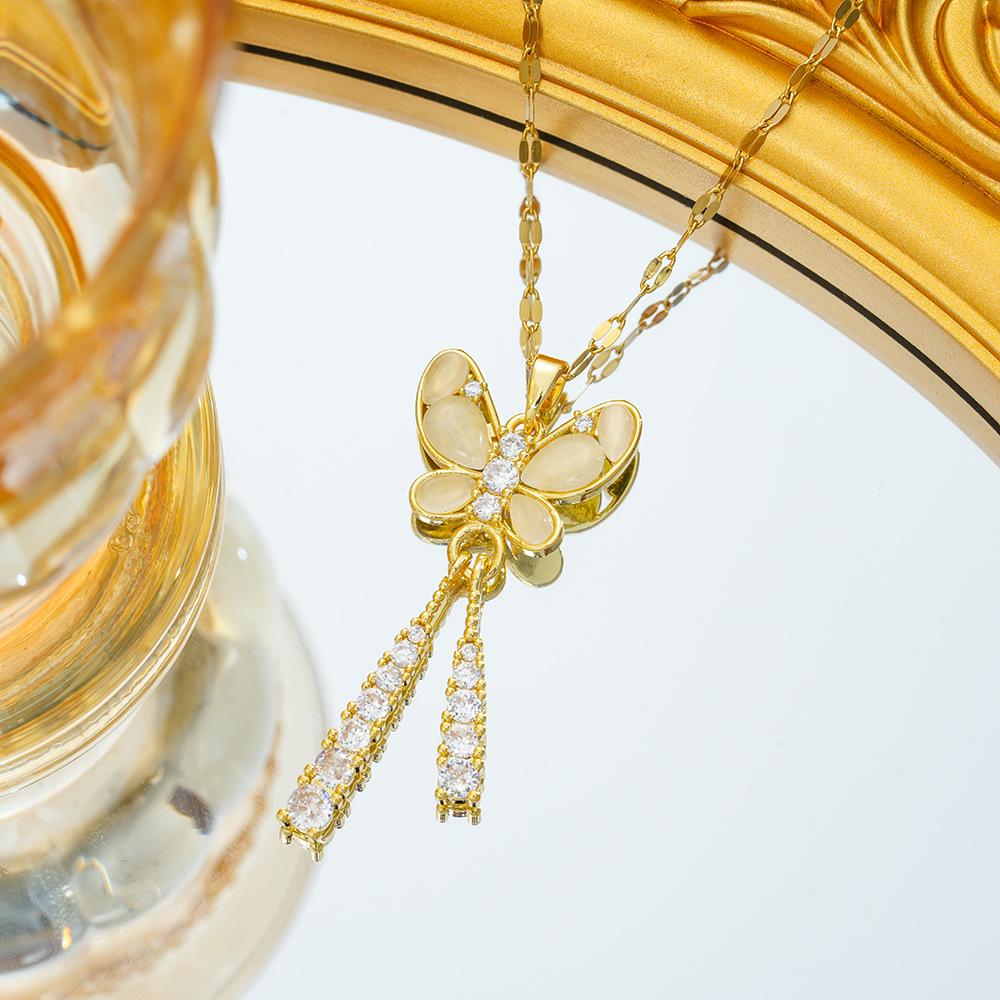 Titanium Steel Zircon Butterfly Pendant Necklace - Simple & Versatile Clavicle Accessory