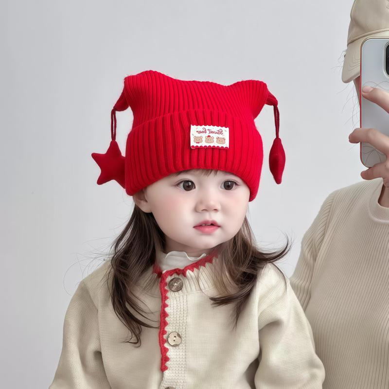 Adorable Festive Red Winter Hat for Infants & Toddlers – Cozy Ear Protection for New Year & First Birthday