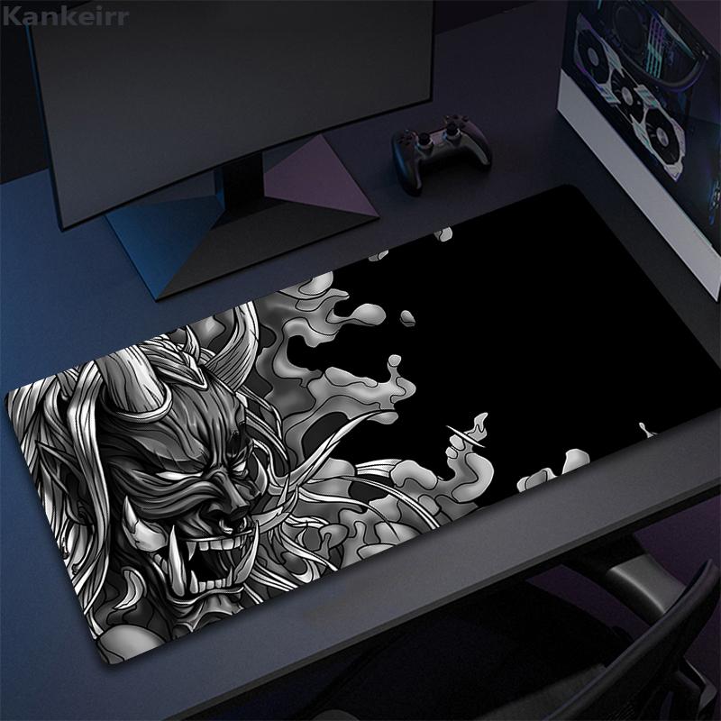Game Mouse Pad Japanese Samurai Devil Mousepad Black Ghost Face Gamer Deskmat Mousepads Carpet Accessories Big Table Mat 900x400