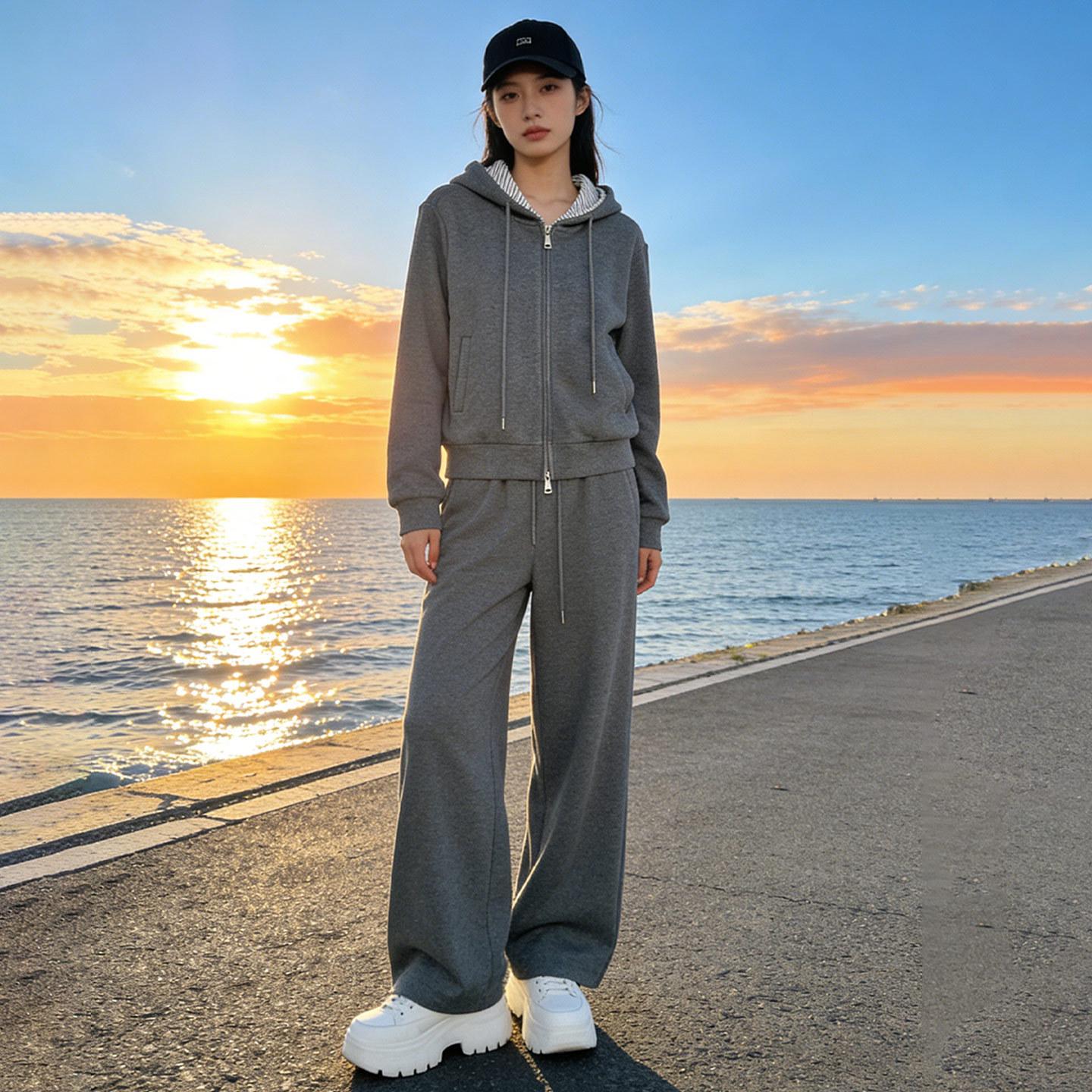 

Women s Spring 2026 Hooded Sweatshirt & Wide-Leg Pants Set - Casual Two-Piece Sportswear XL серый