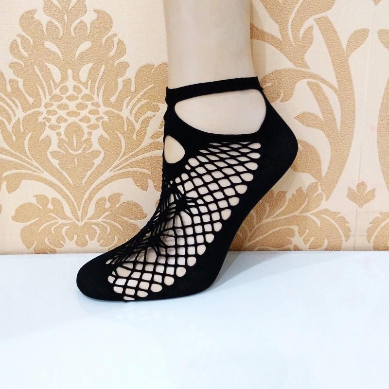 

Antibacterial Non-Slip Black Mesh Boat Socks for Women One Size