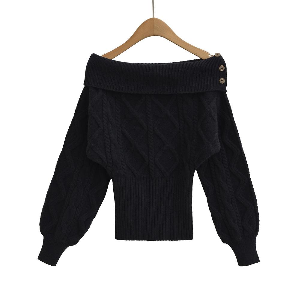 Women's One-Shoulder Sweater - New Korean Style, Waist-Cinching Casual Knit Top