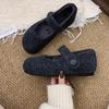 Grey Woolen Inner Height-increasing Fluffy Shoes for Women's Winter Wear 2025 New Warm and Velvet Flat-bottomed Mary Jane Cotton Single Shoes
