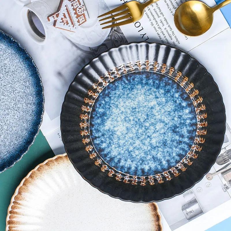 Plate Japanese-style Round Ceramic Tableware Steak Plate Salad Plate Fruit Plate Vegetable Plate Household Western Food Plate