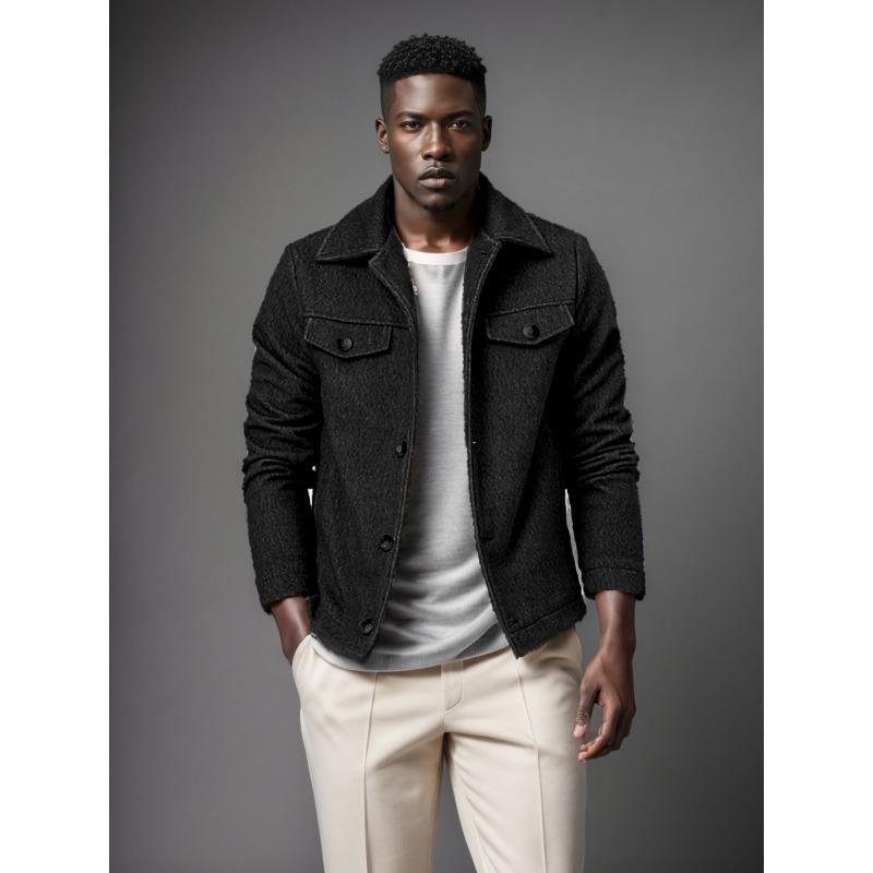New Autumn and Winter Men's Trendy Fashionable Woolen Jacket Single-breasted Solid Color Jacket