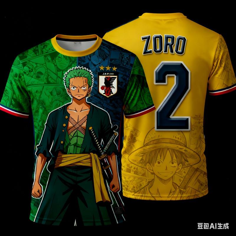 2526 New Bandai Anime One Piece Luffy Summer Jersey T-shirt Oversized 3D Adult and Children's Multifunctional Christmas Jersey