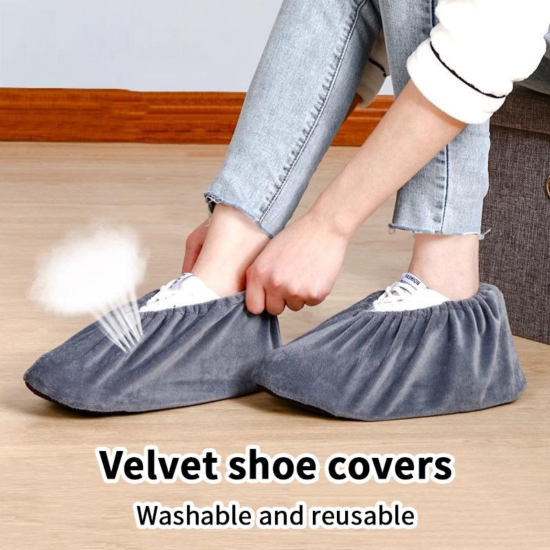 1 Pair Thicken Plush Shoe Covers Reusable Anti-slip Soles Durable Wear-resistant Foot Covers For Indoor Outdoor Shoe Covers