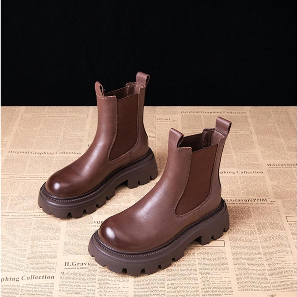 Thick-soled Leather Boots Women's 2025 Autumn and Winter New Small Height-increasing Ankle Velvet Cigarette Boots Fashion Pumps