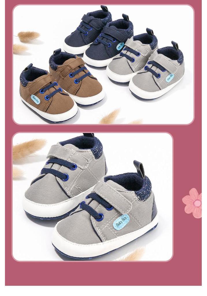 Stylish Lace-Up Baby Walking Shoes (0-1 Year) - Spring/Autumn, Non-Slip Canvas, Soft Cloth Sole, Wear-Resistant Toddler Shoes.