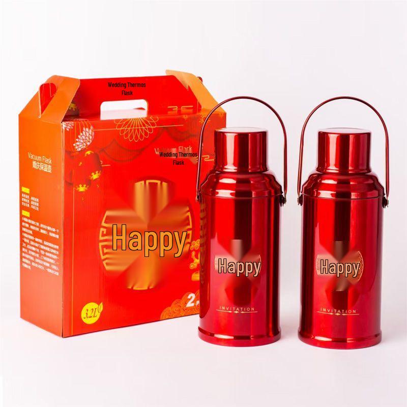 Red Wedding Thermos Set: Festive Insulated Bottles for Celebrations.