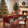 Winter Christmas Tablecloth Red And Black Checked Snowman Reindeer Print, Coffee Table Round Tablecloth, Restaurant Decoration