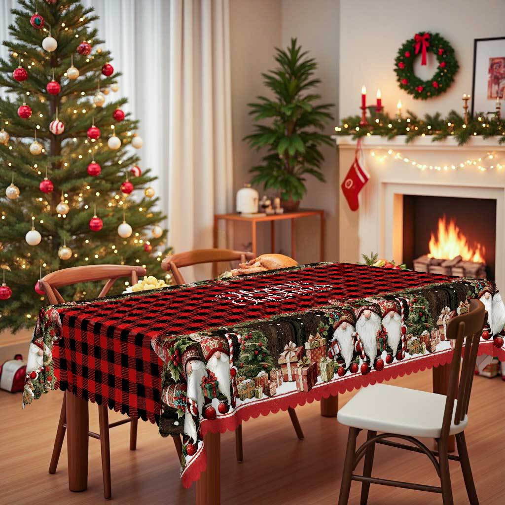 Winter Christmas Tablecloth Red And Black Checked Snowman Reindeer Print, Coffee Table Round Tablecloth, Restaurant Decoration