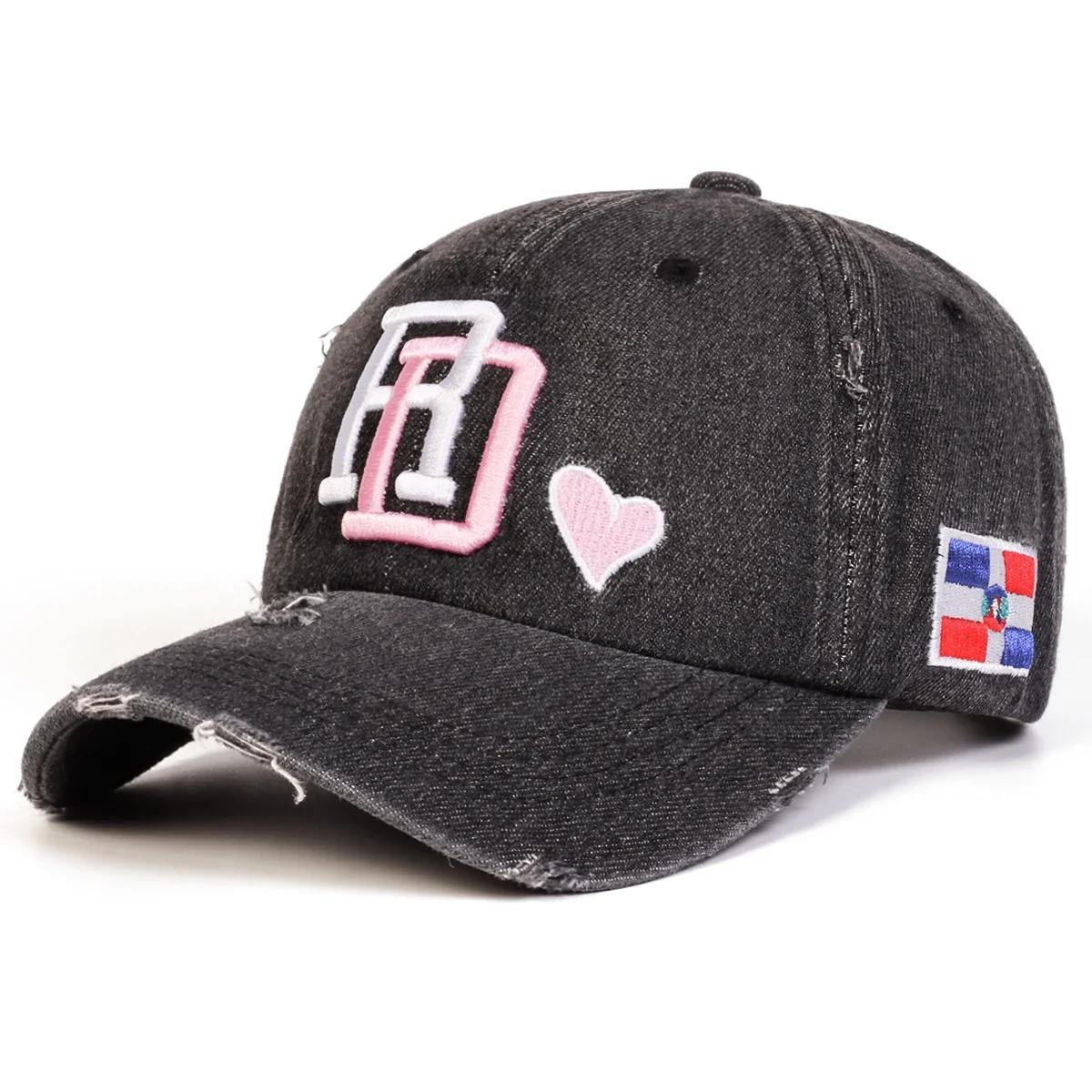 Yiran bag Unisex Sd Letter Borduur Gaatjes Cowboy Baseballpetten Lente Herfst Buiten Verstelbaar Casual Petten Zonbescherming Pet Sportpet