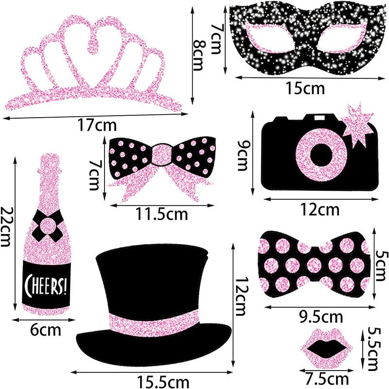 30 Glitter Photo Props: Black & Gold Wedding, New Year, Birthday Party Decorations