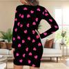 Podzim a zima 2025 Nové dámské módní šaty s 3D potiskem a barvením s motivem srdce, s dlouhým rukávem, kulatým výstřihem, obepínající boky, limitovaná edice ke Dni svatého Valentýna