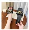 Summer Fashion Modern Slippers Women Flat Pleated Solid Leather Chain Decoration Rubber Sole Sexy Slides Ladies Summer Footwear