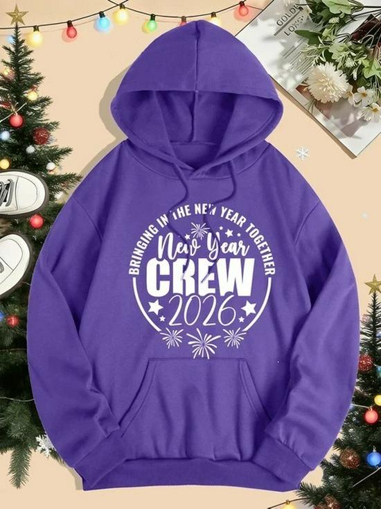 2026 Women's Autumn-Winter Happy New Year Crew Design Hip Hop Pocket Hoodie