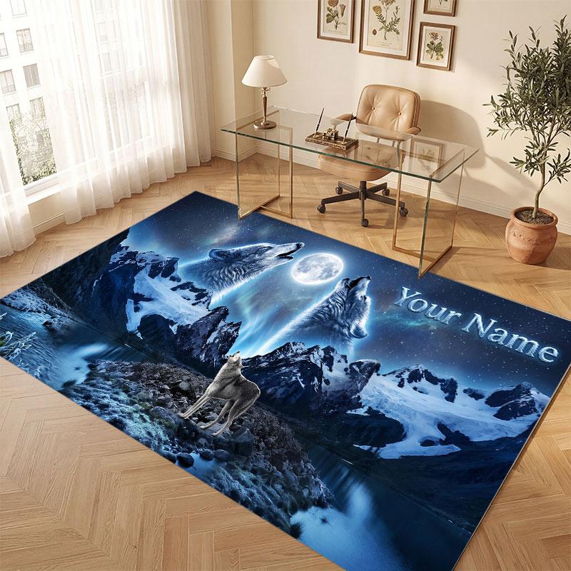 Space Cosmic Theme Crystal Velvet Floor Rug Personalized Custom Name Text Warm Carpet Home Decoration