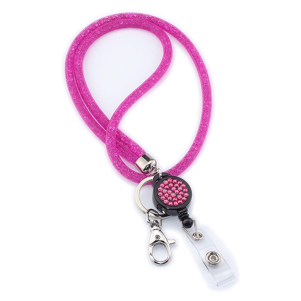 Fishnet Rhinestone Retractable ID Badge Necklace with Easy-Pull Buckle