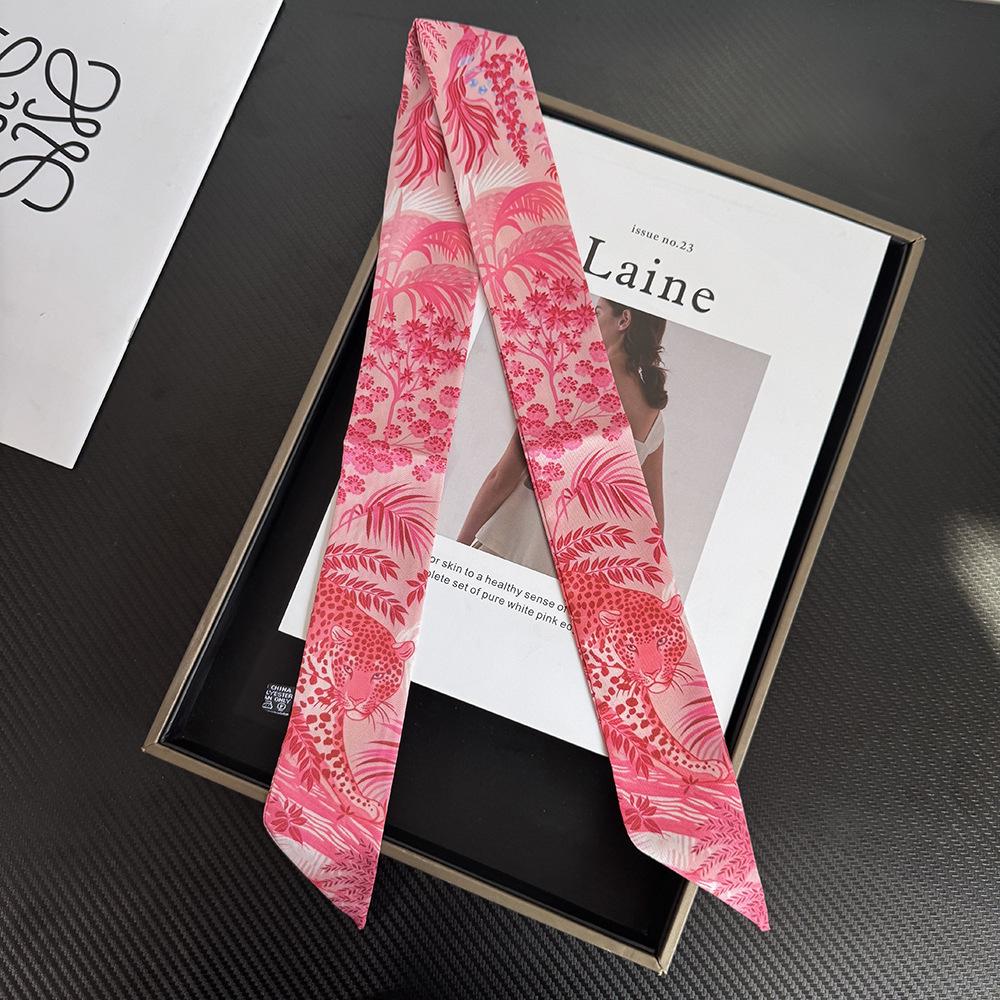 Luxury Cheetah Print Silk-Feel Twill Scarf for Handbag Handles