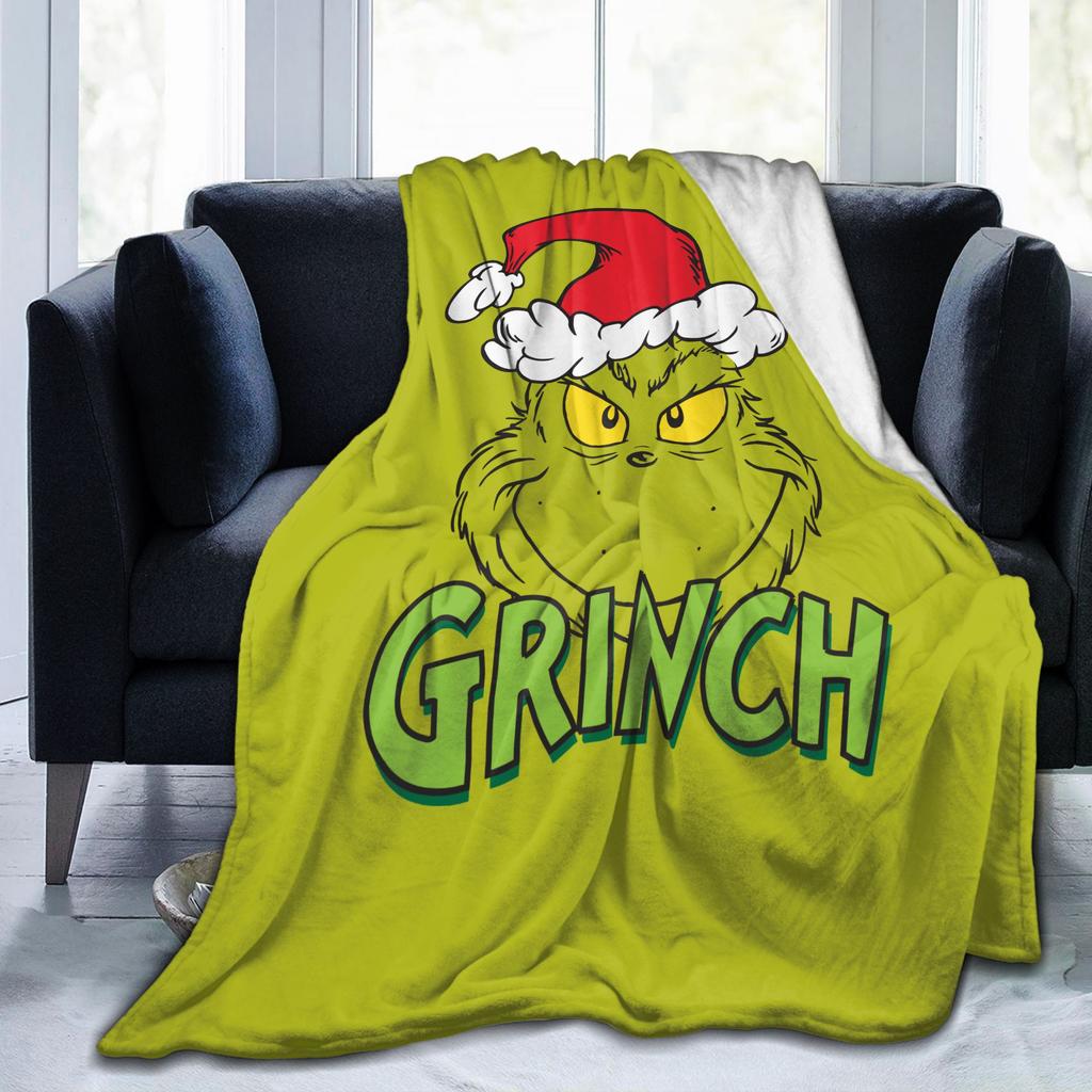 Christmas-S-Green-S-Grinch Blanket Fleece Textile Decor  Portable Warm Throw Blanket for Home Office Rug Piece