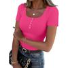 Dámské tričko s úzkým spodním dílem, módní ležérní, jednobarevný, s knoflíky, čtvercovým výstřihem, svetr s krátkým rukávem